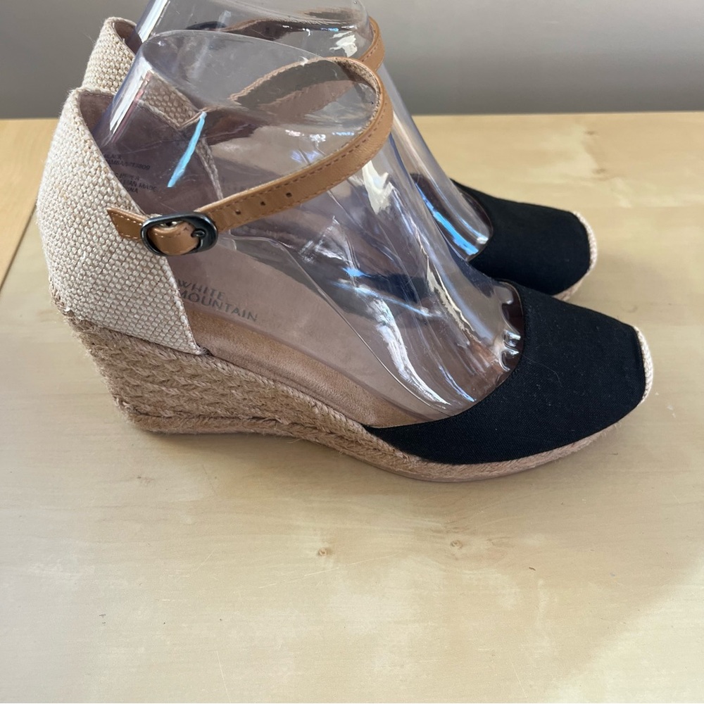White Mountain Wedge Espadrille Ankle-Strap Sandals - Black/Tan - Picture 3 of 10